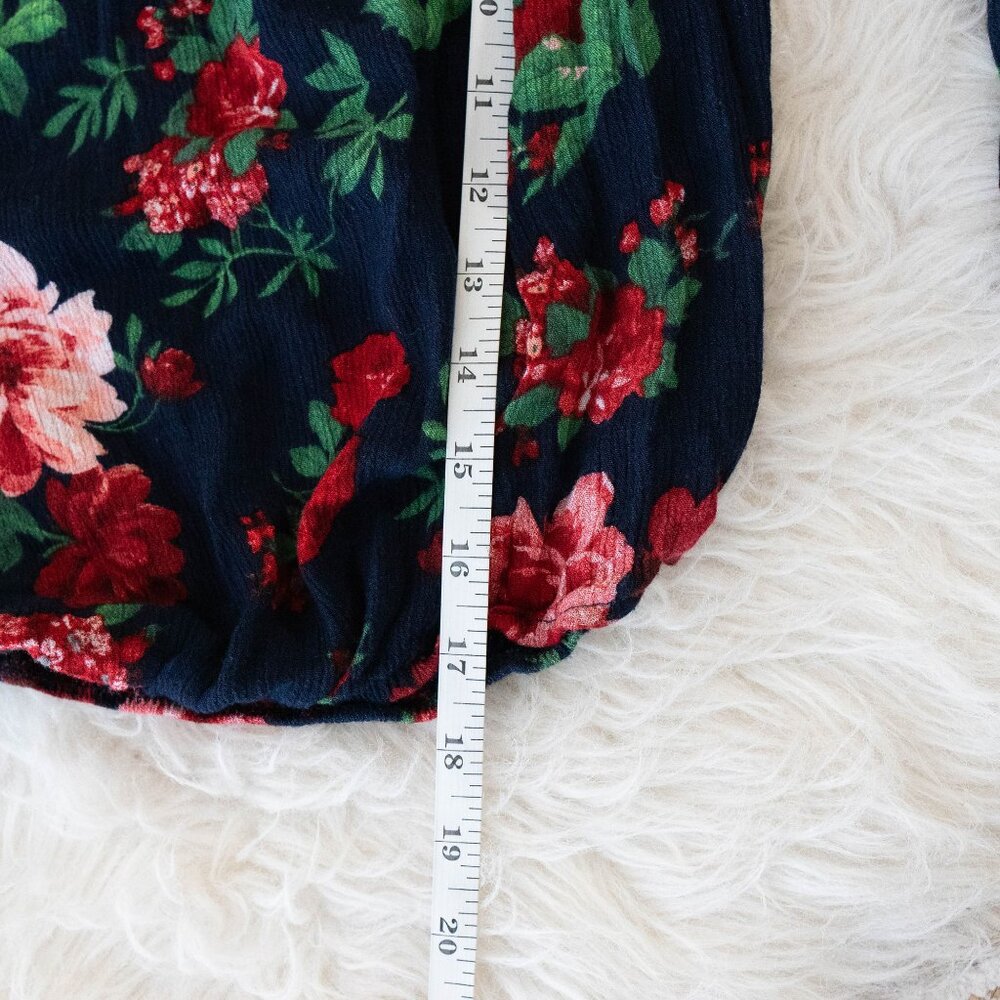 Ambiance Navy Floral Off Shoulder Crop Top | Size L | Long Sleeve Boho Blouse - Picture 9 of 9